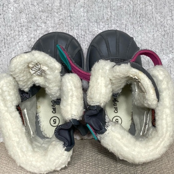 Cat & Jack Kids Black/Pink/Green Leather Journey Winter Snow Boots Size US 5 - Picture 6 of 12